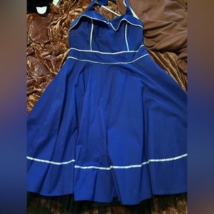 Royal blue retro backless halter dress. Wedding guest or costume